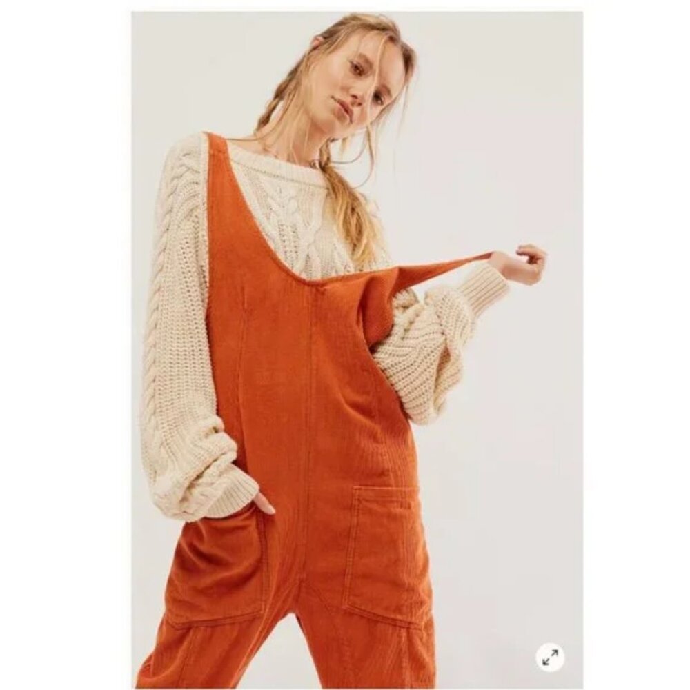 We The Free High Roller Cord Jumpsuit in  Sunburn Cedar / Burnt Orange SMALL NWT - Picture 3 of 11